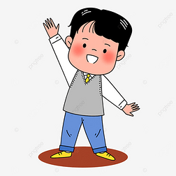男孩打招呼学生蓝色卡通图片贴纸