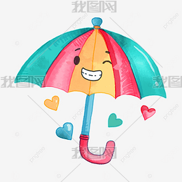 雨伞拟人卡通彩色绘画图片创意