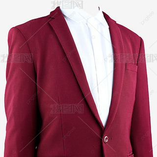 半身红西装无领带白衬衫摄影图