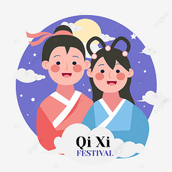 手绘卡通七夕节情侣情人节头像