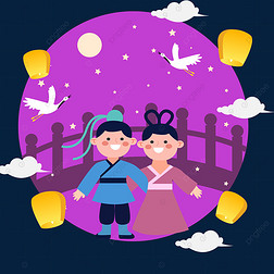 手绘彩色人物头像免抠元素|手绘情人节情侣七夕节古装头像