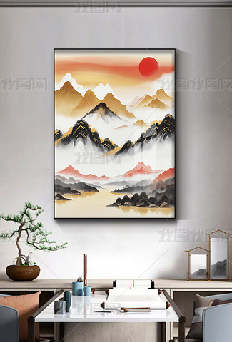 水墨山水国画玄关专题模板-水墨山水国画玄关图片素材下载-我图网