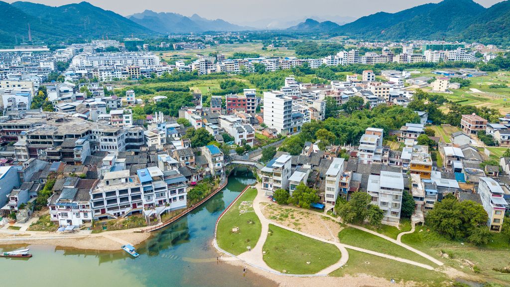 航拍桂林大圩古镇