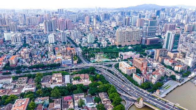 航拍广州荔湾区城市建筑群