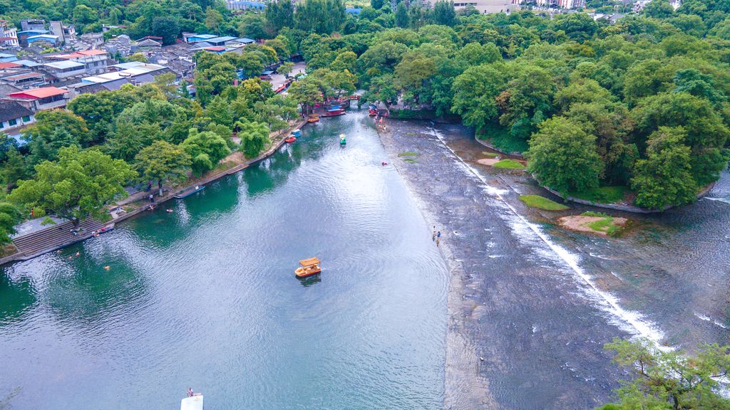 航拍桂林兴安县秦始皇修建的灵渠景区