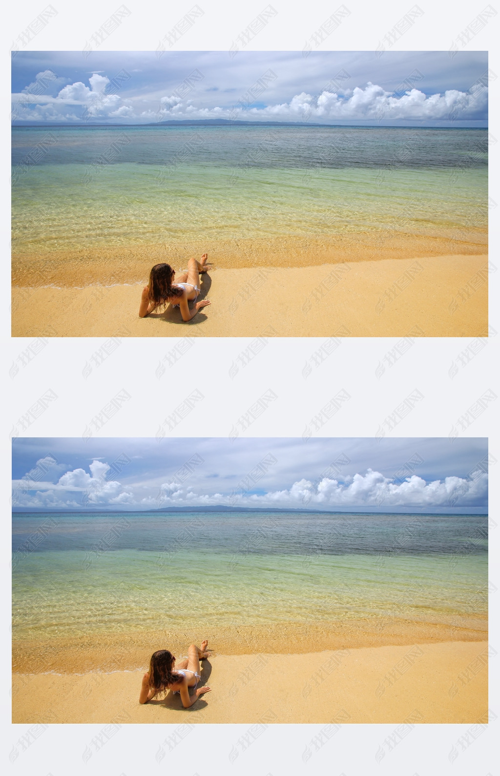 原创年轻女子在比基尼躺在沙滩上 teuni 岛,斐济