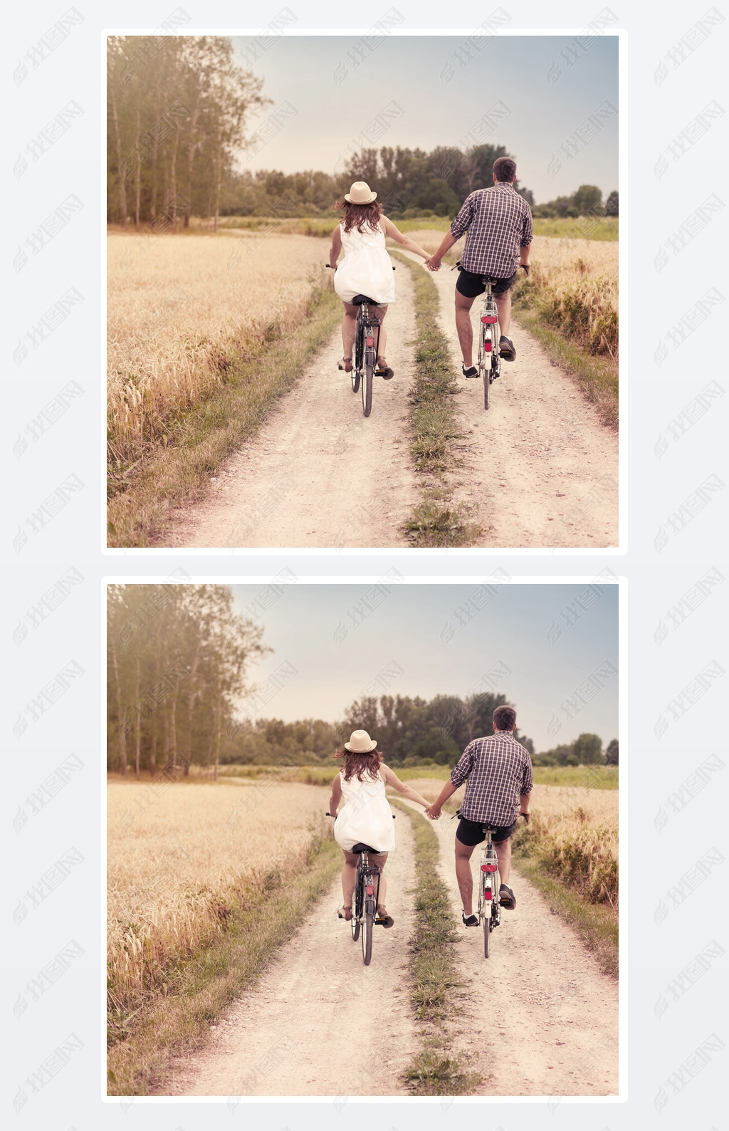Romantic couple cycling together