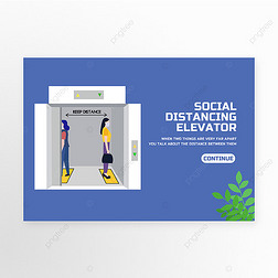 电梯保持社交距离插画蓝色横幅