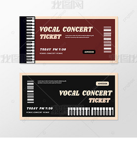 小钢琴键盘演唱会门票卡通黑色卡
