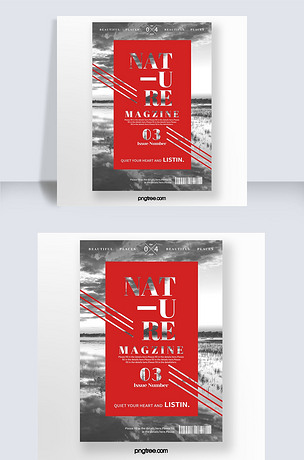 高档创意时尚红黑撞色镂空线条层次自然风景杂志封面