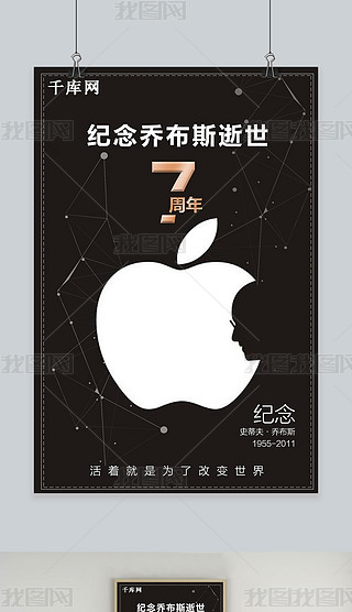 纪念乔布斯逝世7周年黑色简约海报