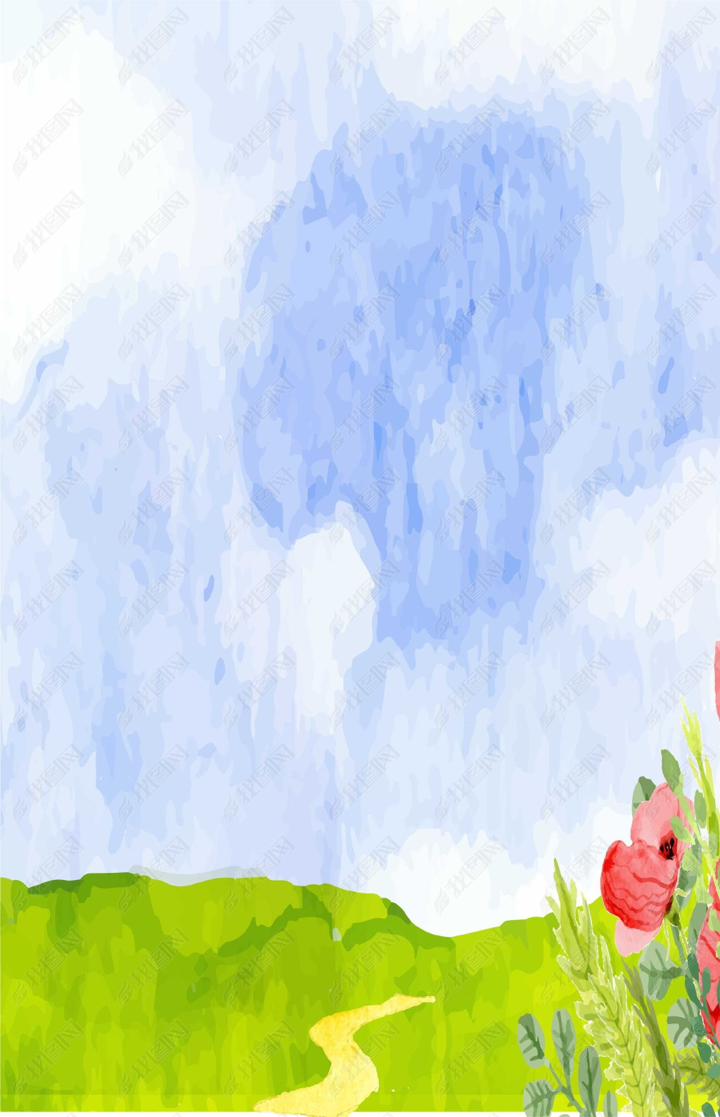 水彩手绘春天风景背景