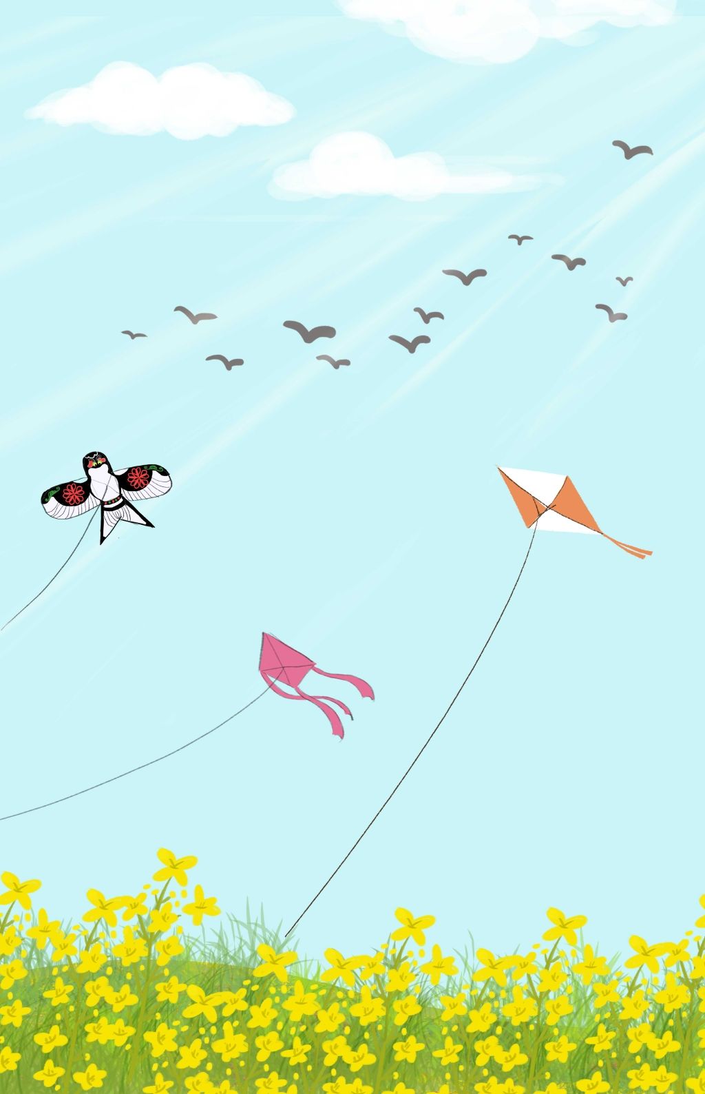 清新风景放风筝海报背景