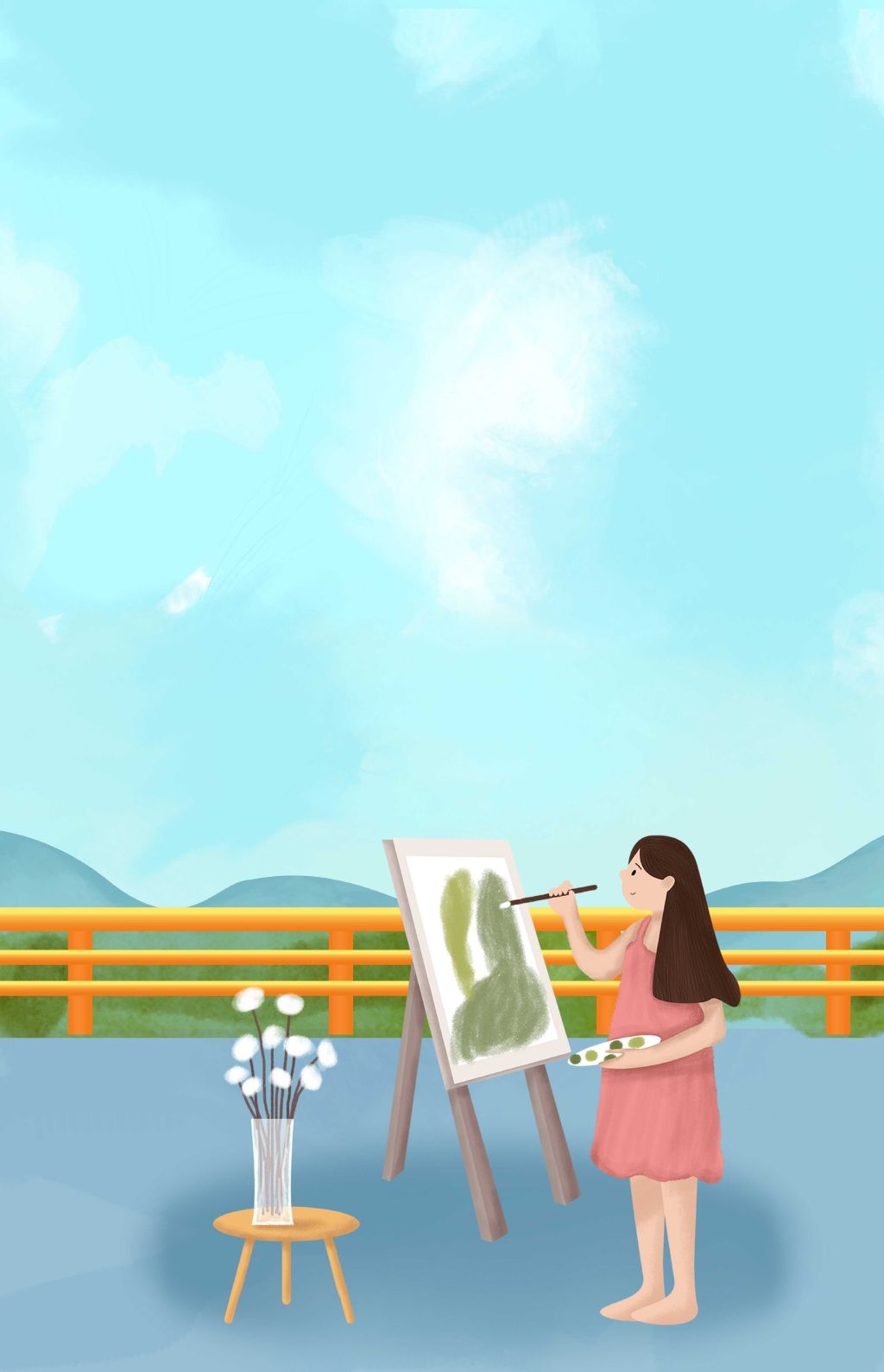 春天外出写生女孩清新海报