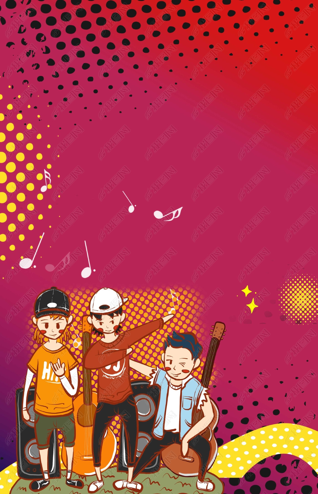 原创红色卡通波普风音乐狂欢节背景