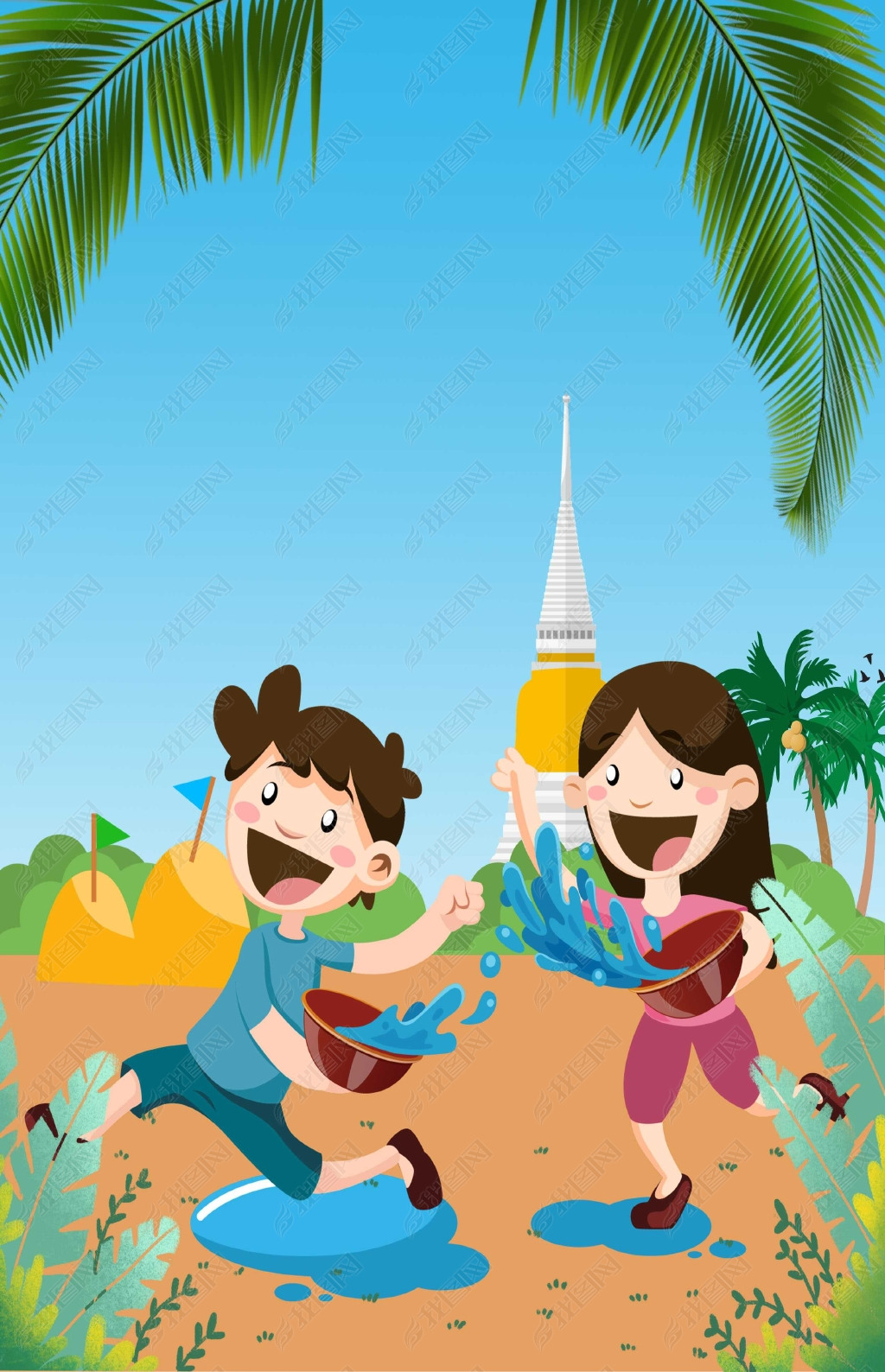 创意背景 banner图 卡通/手绘 > 泼水狂欢节海报背景