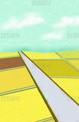 原创农村田野清新自然卡通背景