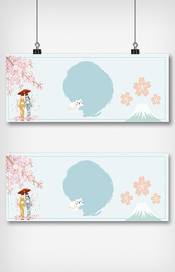 日式海报背景创意背景|日式樱花少女旅游海报背景