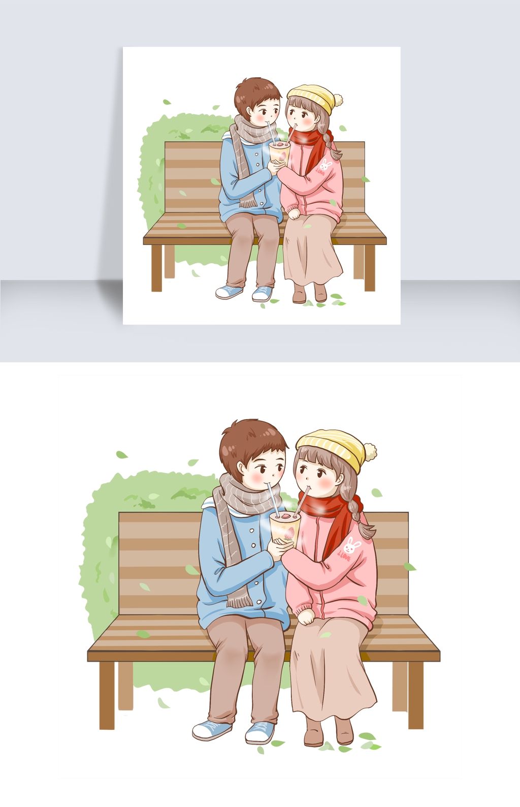 原创情人节情侣同喝一杯奶茶