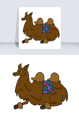 卧着免抠元素|手绘卡通棕色骆驼插画