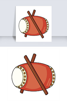 手绘新年的锣鼓插画