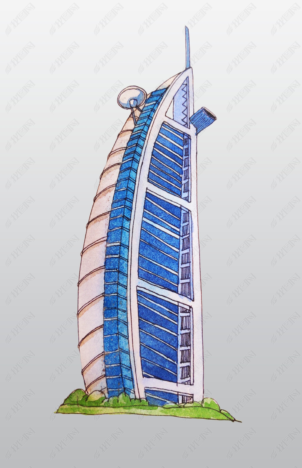 原创手绘迪拜帆船酒店版权可商用