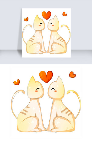 浅黄色的情侣小猫插画