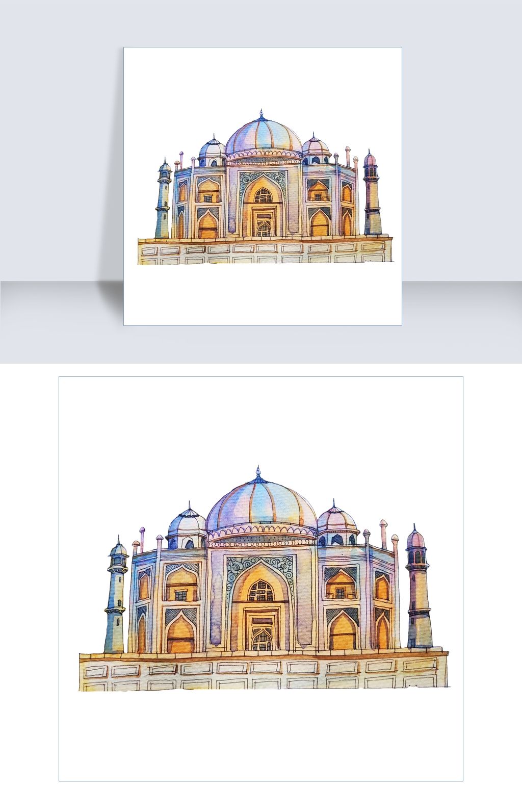 原创手绘泰姬陵景点插画