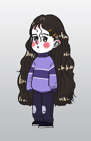 原创女生节长卷发漂亮邋遢的卡通女生