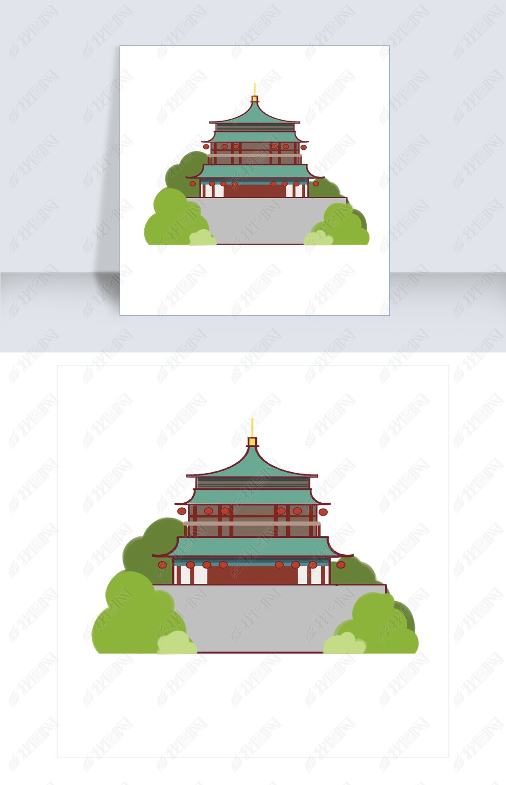 原创地标建筑西安钟楼插画