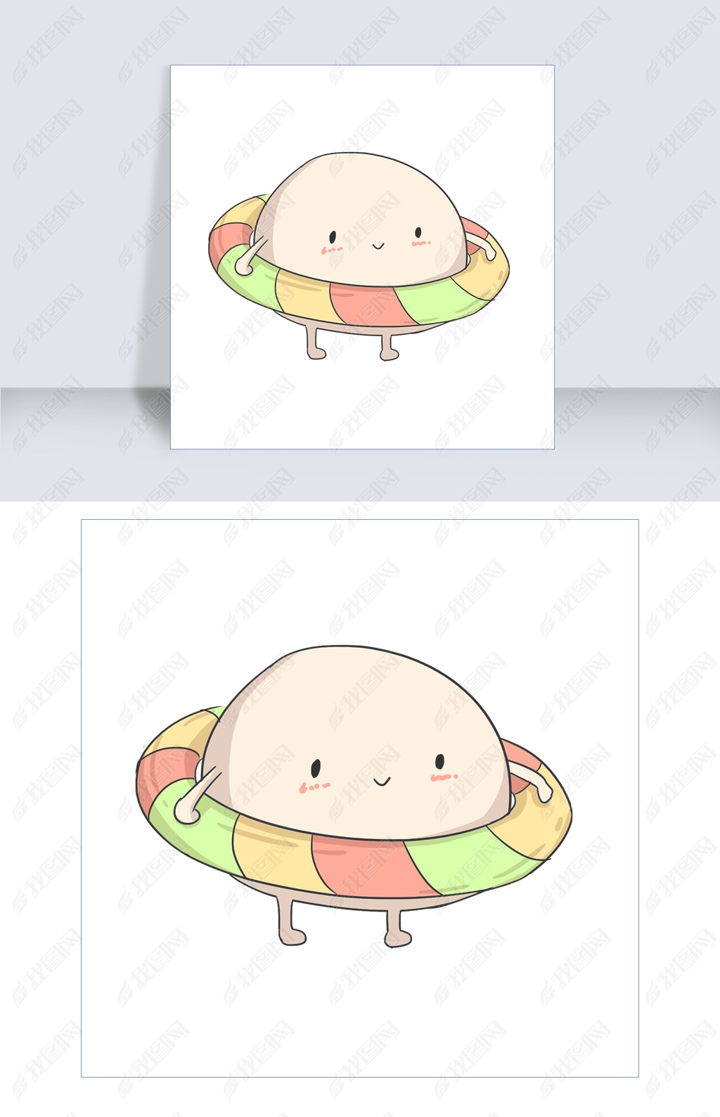 原创戴着游泳圈的汤圆插画版权可商用