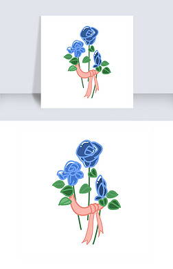 卡通可爱蓝色带粉色蝴蝶结蓝玫瑰