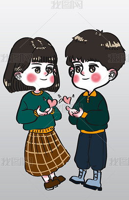 原创情人节港风相爱情侣带小红心卡通人物