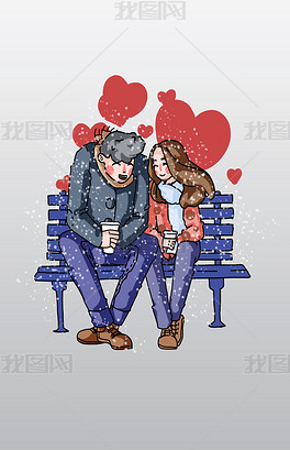 原创情人节约会的情侣插画