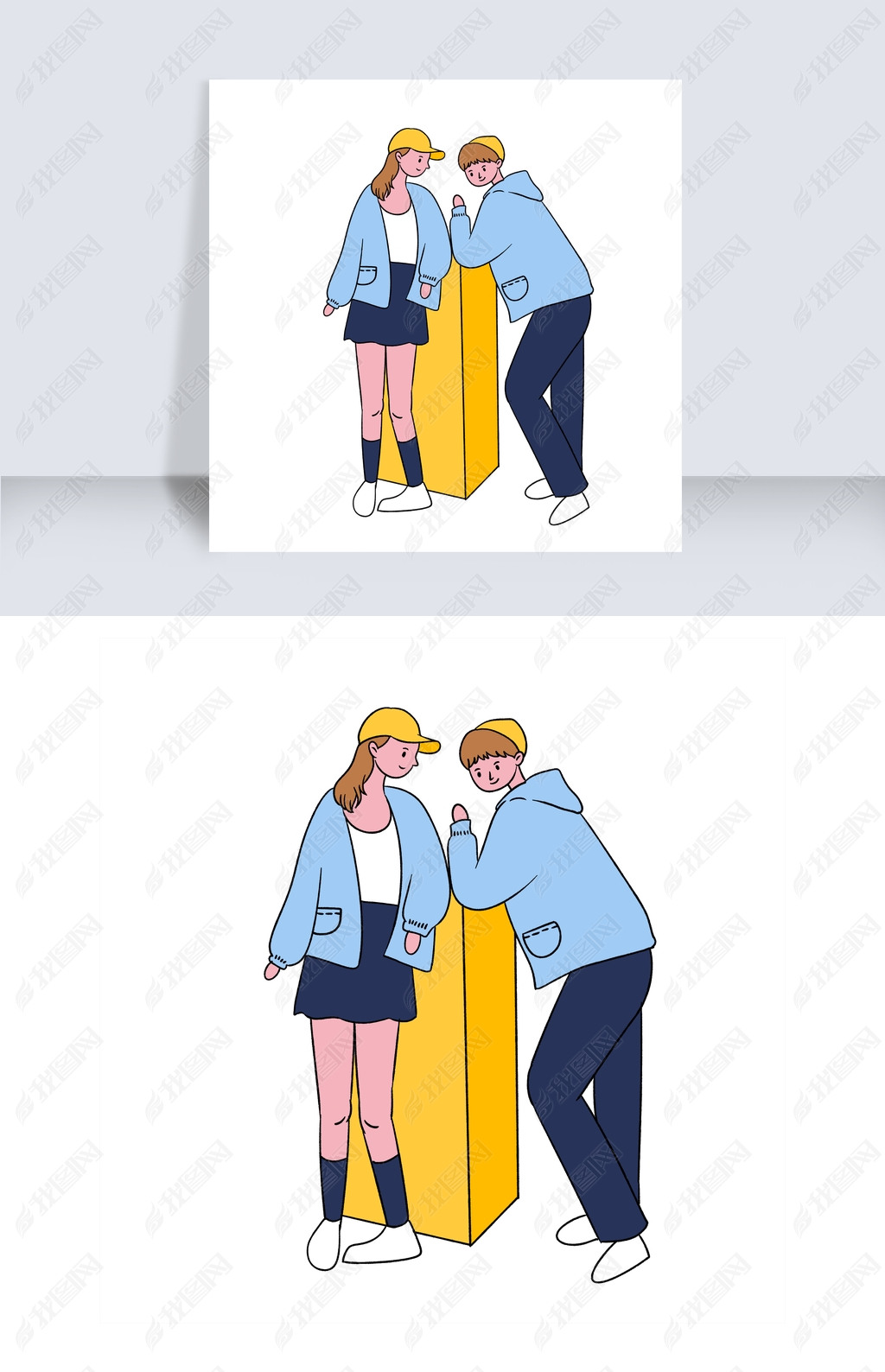 原创手绘卡通矢量情人节214穿蓝色情侣装的情侣版权可商用