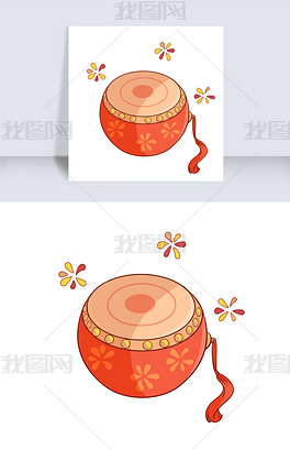 原创手绘新年大鼓插画