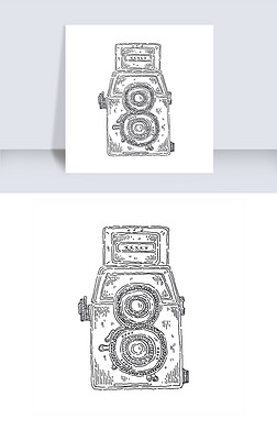 胶片机免抠元素|黑白手绘线条相机双镜头