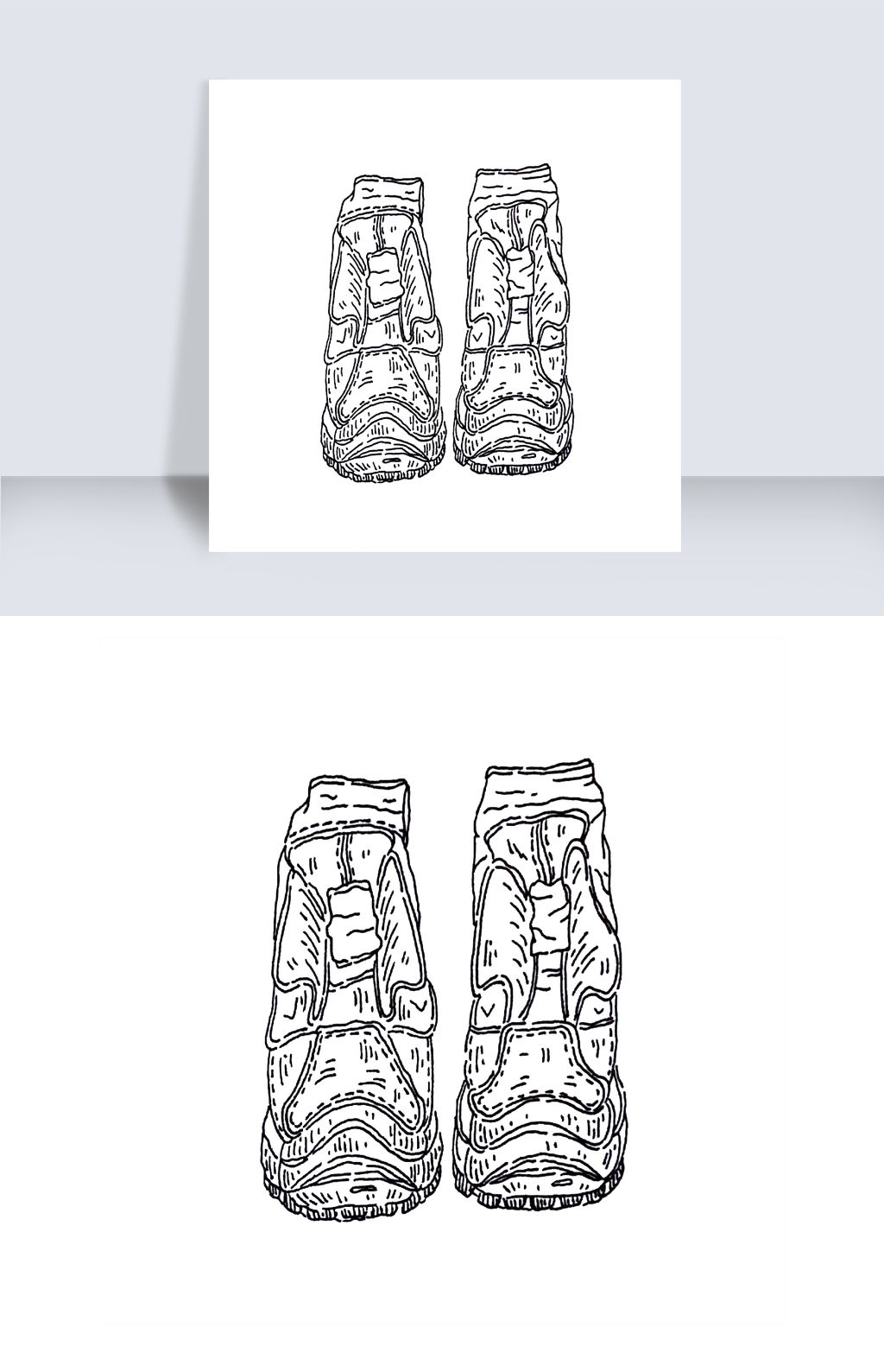 原创鞋子立面手绘黑白线条简笔画