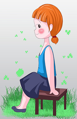 手绘卡通坐着的女生插画