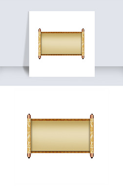 手绘明黄色中国风图腾卷轴