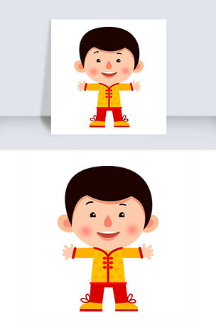 原创穿着红黄汉服的大头卡通男孩