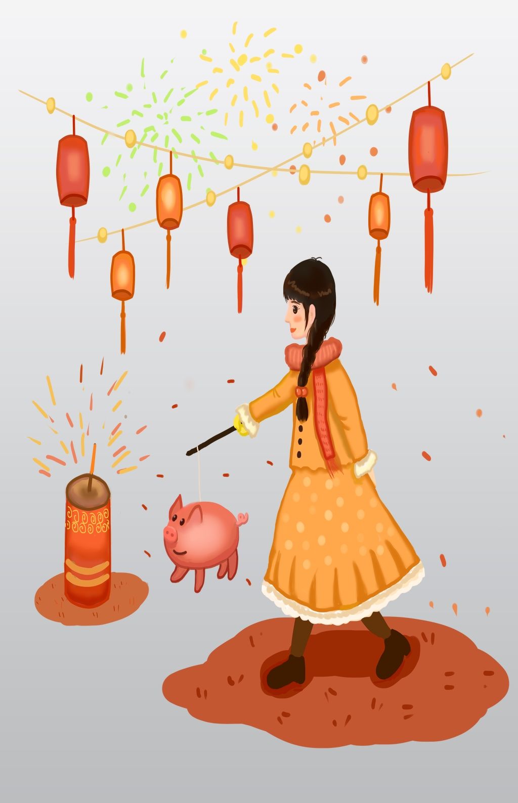 元宵节放鞭炮的小女孩