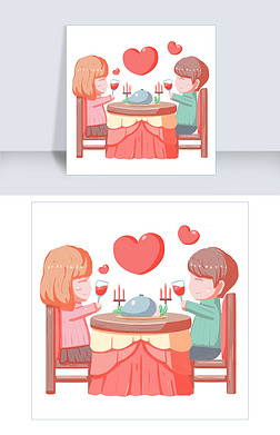 情人节烛光晚餐免抠元素|情人节卡通手绘烛光晚餐情侣人物免扣png
