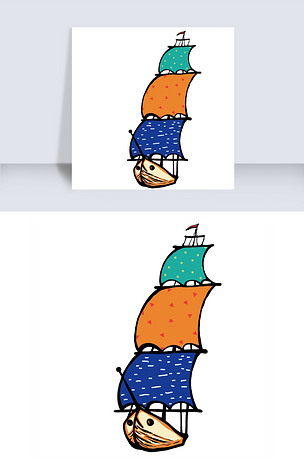 彩色卡通手绘创意可爱帆船