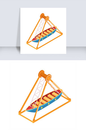 原创手绘2.5d海盗船插画