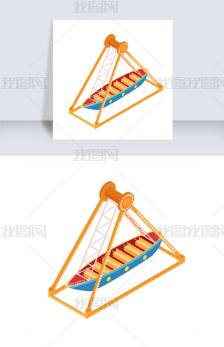 手绘2.5d海盗船插画