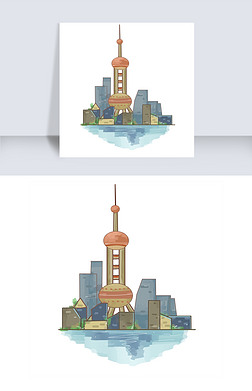 手绘上海东方明珠插画