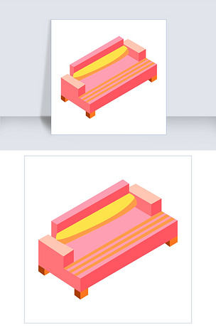 原创2.5d粉色沙发卡通插画