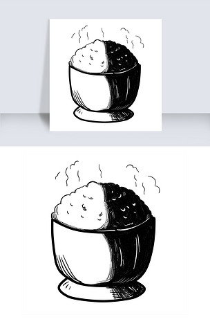 原创手绘素描黑白大米饭版权可商用