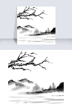 国画黑白水墨山水中国风古风风景